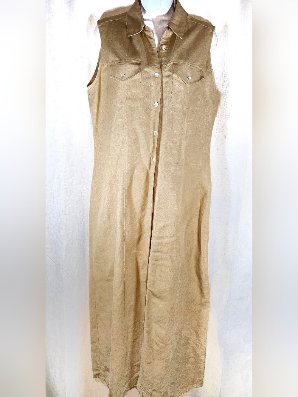2/$20 Emma James 12 Linen Blend Button-Front Maxi Shirt Dress